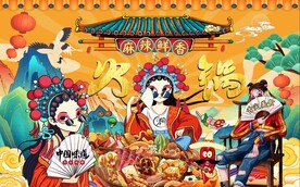 工装国潮火锅背景墙图片