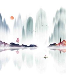 高清分层水墨山水背景墙