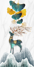 装饰画 晶瓷画 杏叶麋鹿