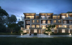 新中式联排别墅夜景效果图