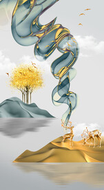 晶瓷画 抽象画 麋鹿