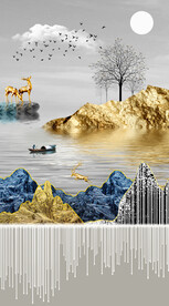 晶瓷画 抽象画 麋鹿