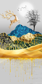 晶瓷画 抽象画 麋鹿