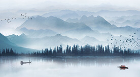 中式客厅山水电视背景墙