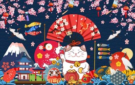 日式和风招财猫工装背景墙图片