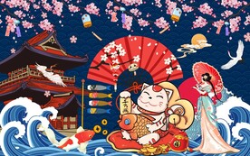 日式招财猫背景墙展板海报壁纸图