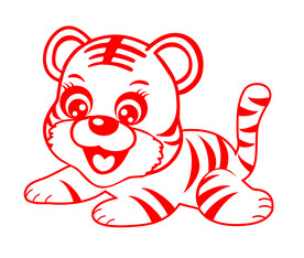 虎年窗花剪纸卡通老虎