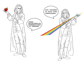 牛顿万有引力和七色光光学手绘