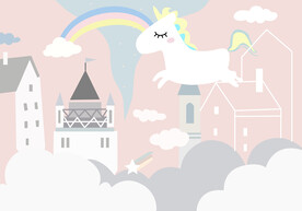 可爱卡通白马儿童房背景墙纸