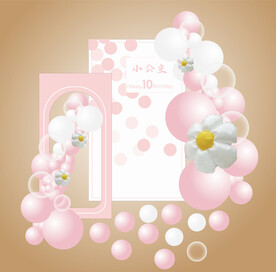 粉色粉白色背景板女孩生日十岁