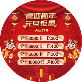 新年元旦圆形地贴 会员店庆红色