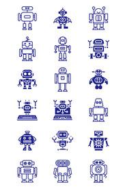 AI矢量线条机器人图标