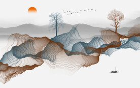 新中式烟雾山水背景墙