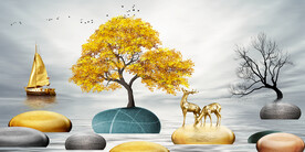 晶瓷画 石头 麋鹿