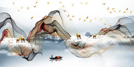 晶瓷画 抽象画 麋鹿