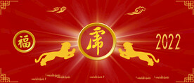 虎字2022年新年插画福字金色