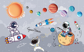 卡通天空行星儿童房背景墙