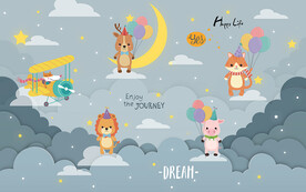 卡通可爱小动物飞机儿童房背景墙