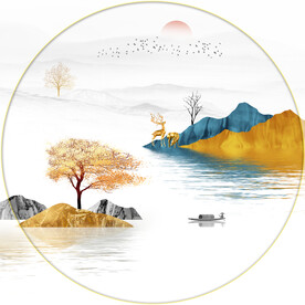 晶瓷画抽象画树山水麋鹿