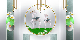 晶瓷画菊花三联画麋鹿圆球