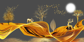 晶瓷画线条抽象画麋鹿树