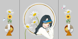 晶瓷画菊花花瓶美女