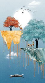 瓷晶画山水风景画麋鹿