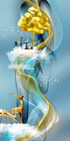 瓷晶画线条抽象画麋鹿