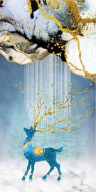 瓷晶画山水风景画麋鹿