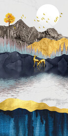 瓷晶画山水风景画麋鹿