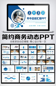 2022蓝色年终总结汇报PPT