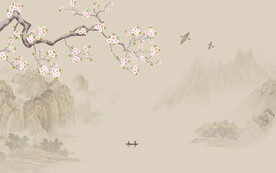 工笔花鸟山水画背景墙