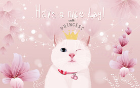 可爱卡通猫咪粉色儿童房背景墙