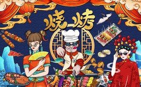 国潮烧烤背景墙图片