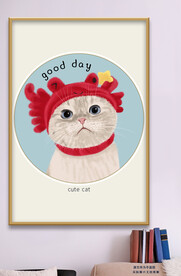 可爱猫咪大眼萌英文装饰画