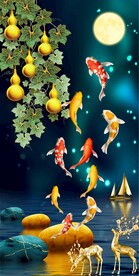 九鱼麋鹿五福玄关