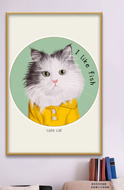 可爱小猫咪大眼萌宠英文装饰画