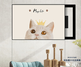 手绘皇冠猫咪简约电表箱装饰画