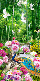 小溪竹林孔雀风景玄关