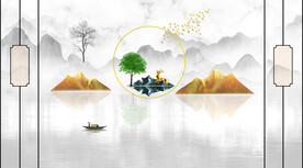 晶瓷画山水画新中式背景墙