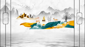 晶瓷画抽象飘带水墨山水画