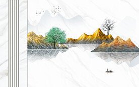 晶瓷画山水画电视背景墙