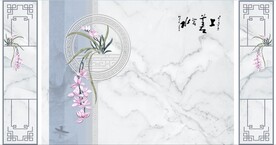 晶瓷画大理石纹兰花电视背景墙
