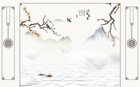 晶瓷画山水风景电视背景墙梅花