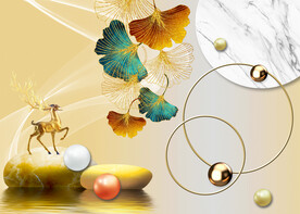 晶瓷画杏叶石头麋鹿