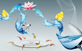 晶瓷画红酒杯金鱼荷花