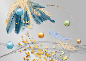 晶瓷画线条抽象画羽毛蝴蝶