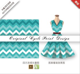 矢量手绘抽象简约几何波浪图案