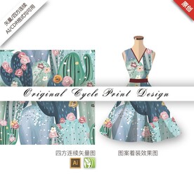 矢量手绘仙人掌热带植物创意图案