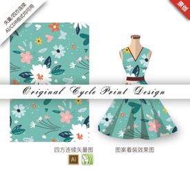 矢量抽象手绘含笑樱花图案